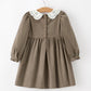Fall Girls Pumpkin Smocked Eyelet Collar Corduroy Dress