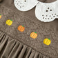 Fall Girls Pumpkin Smocked Eyelet Collar Corduroy Dress