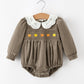 Fall Baby Girls Pumpkin Smocked Eyelet Collar Romper