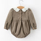 Fall Baby Girls Pumpkin Smocked Eyelet Collar Romper