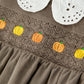 Fall Baby Girls Pumpkin Smocked Eyelet Collar Romper