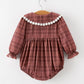 Baby Girls Brown Plaid Floral Lace Collar Romper