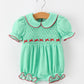 Christmas Girls Green Plaid Smocked Bow Bubble Romper