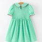 Christmas Girls Green Plaid Smocked Bow Peter Pan Collar Dress