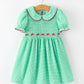 Christmas Girls Green Plaid Smocked Bow Peter Pan Collar Dress