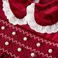 Christmas Burgundy Velvet Girls Smocked Pearl Lace Collar Dress