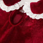 Christmas Burgundy Velvet Girls Smocked Pearl Lace Collar Dress