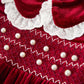 Christmas Burgundy Velvet Baby Girl Smocked Pearl Romper