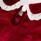 Christmas Burgundy Velvet Baby Girl Smocked Pearl Romper