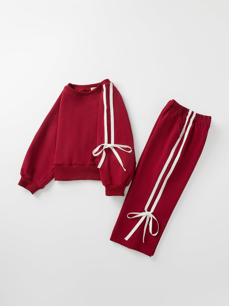 Girls Bow Trim Sweatshirt and Pants Set