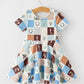 Western Horse Patchwork Print Girls Short Sleeve Twirl Dress