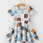 Western Horse Patchwork Print Girls Short Sleeve Twirl Dress