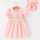Fall Girls Pink Floral Embroidered Smocked Peter Pan Collar Dress