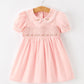 Fall Girls Pink Floral Embroidered Smocked Peter Pan Collar Dress