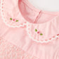 Fall Girls Pink Floral Embroidered Smocked Peter Pan Collar Dress