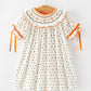 Halloween Pumpkin Smocked Girls Dress Polka Dot Ruffle Sleeve
