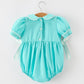 FALL Girls Aqua Smocked Floral Bow Bubble Romper