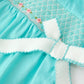 FALL Girls Aqua Smocked Floral Bow Bubble Romper