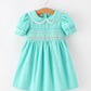 FALL Girls Aqua Floral Embroidered Smocked Dress