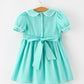 FALL Girls Aqua Floral Embroidered Smocked Dress