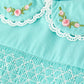 FALL Girls Aqua Floral Embroidered Smocked Dress