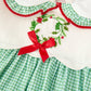 Girls Christmas Green Plaid Embroidered Long Sleeve Dress