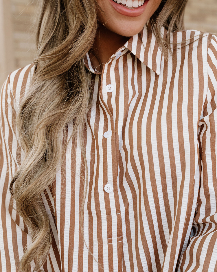 Dallas Striped Ruffle-Hem Shirt Dress