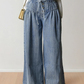 Cora Blue Stripe Button Pleated Drawstring Waist Casual Wide Leg Jeans