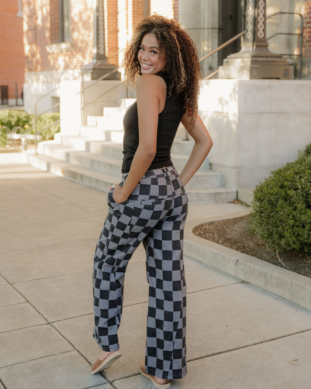 Naomi Checkered Wide-Leg Jeans
