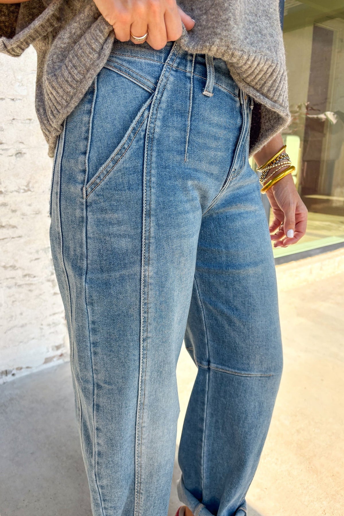 Fallon Medium-Wash Cuffed Barrel Jeans