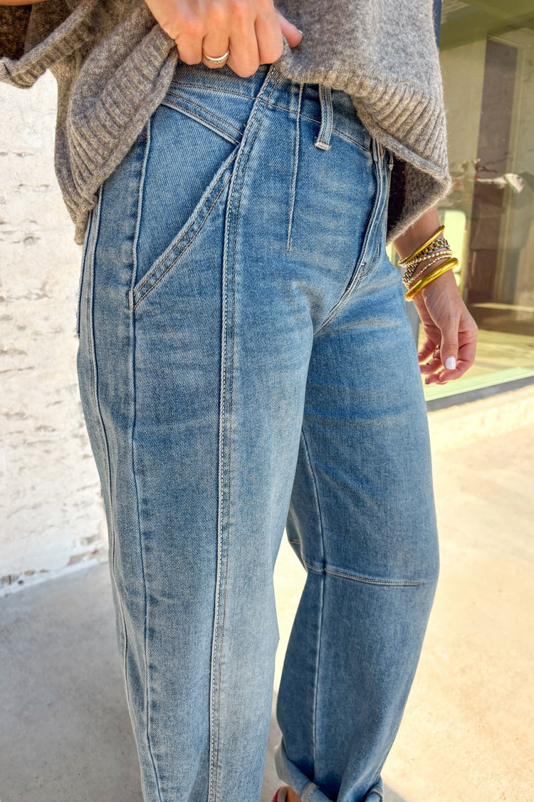 Fallon Medium-Wash Cuffed Barrel Jeans