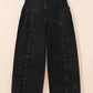 Billie Pleated Wide Leg Mineral Wash Denim Pants
