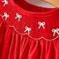 Girls Bow Smocking Embroidered Red Dress