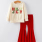 Christmas Letter Applique Top + Flared Pants Outfit Set