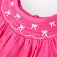 Girls Bow Smocking Embroidery Hot Pink Romper