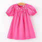 Girls Bow Smocking Embroidery Hot Pink Dress