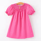 Girls Bow Smocking Embroidery Hot Pink Dress