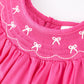 Girls Bow Smocking Embroidery Hot Pink Dress