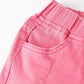 Girls Pink Bow Flared Elastic Denim Pants