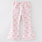 Fall Girls Pink Bow Print Elastic Flared Jeans Denim pant