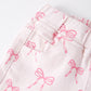 Fall Girls Pink Bow Print Elastic Flared Jeans Denim pant