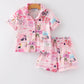 Pink TS Lapel Button Short Sleeve Shorts Pajama Set