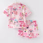 Pink TS Lapel Button Short Sleeve Shorts Pajama Set