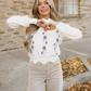 Polly Floral Embroidered Scallop Hem Cropped Sweater