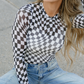 Sheer Checkered Top - Black