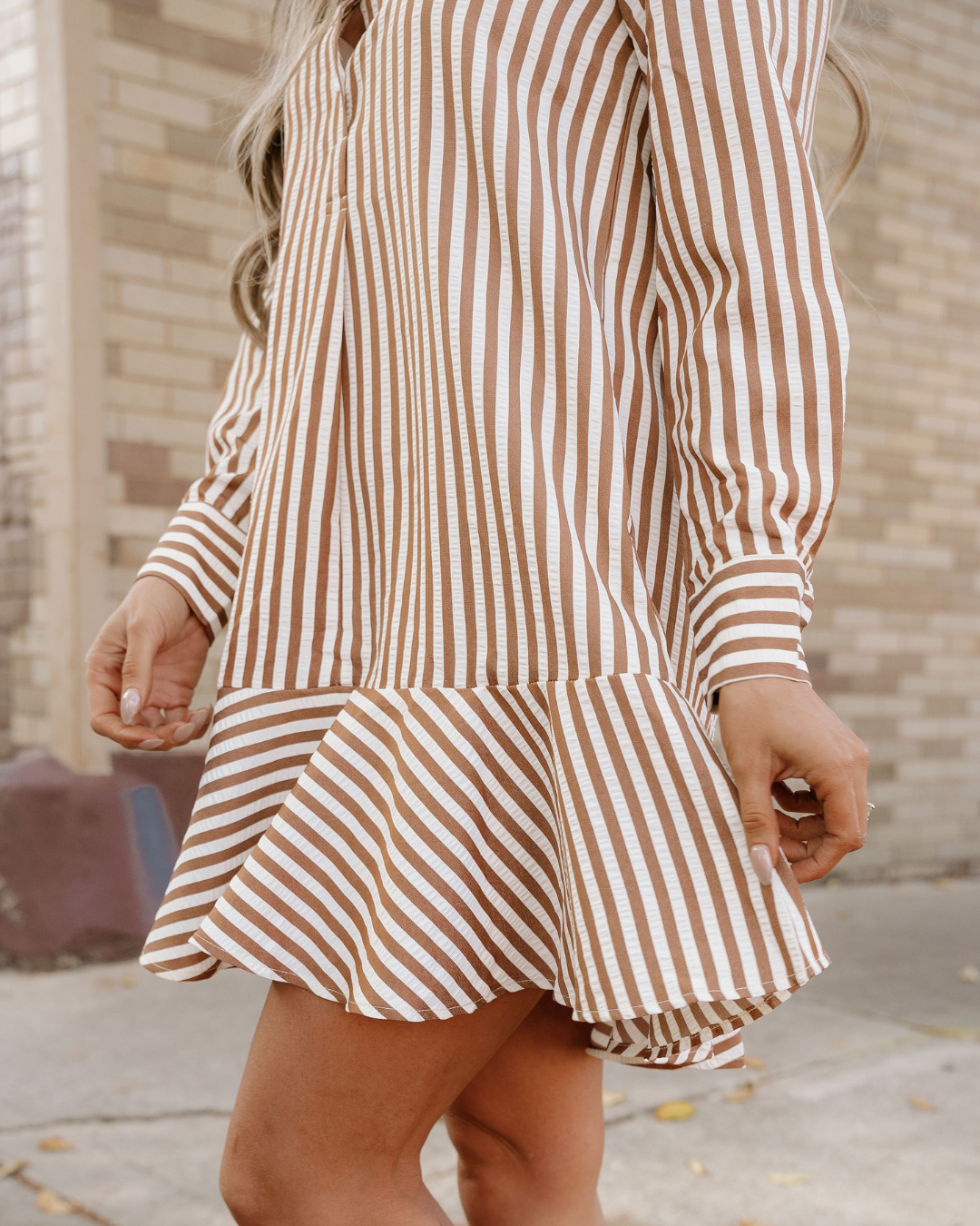 Dallas Striped Ruffle-Hem Shirt Dress