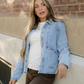 Solana Scallop Trim Collar Mineral Washed Denim Jacket