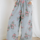 Scottie Floral Print Pleated High Waist Wide Leg Denim Jumpsuit