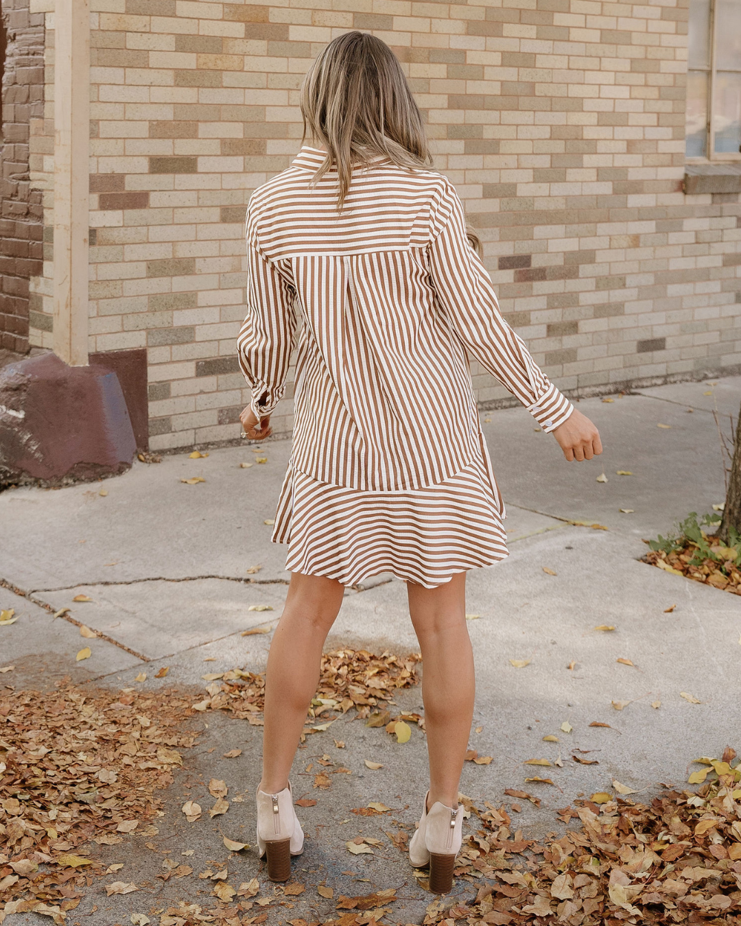 Dallas Striped Ruffle-Hem Shirt Dress