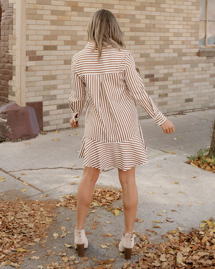 Dallas Striped Ruffle-Hem Shirt Dress